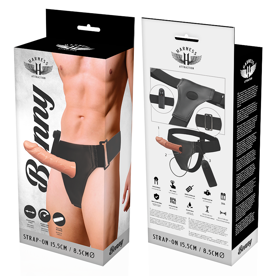 HARNESS ATTRACTION - RNES HOLLOW BENNY CON VIBRATORE 15 CM -O- 4.5 CM – Estensore del pene con imbracatura – foto 7