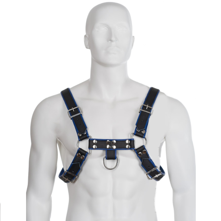 LEATHER BODY - IMBRACATURA IN PELLE BLU E NERA PER BULLDOG – Imbracature da uomo