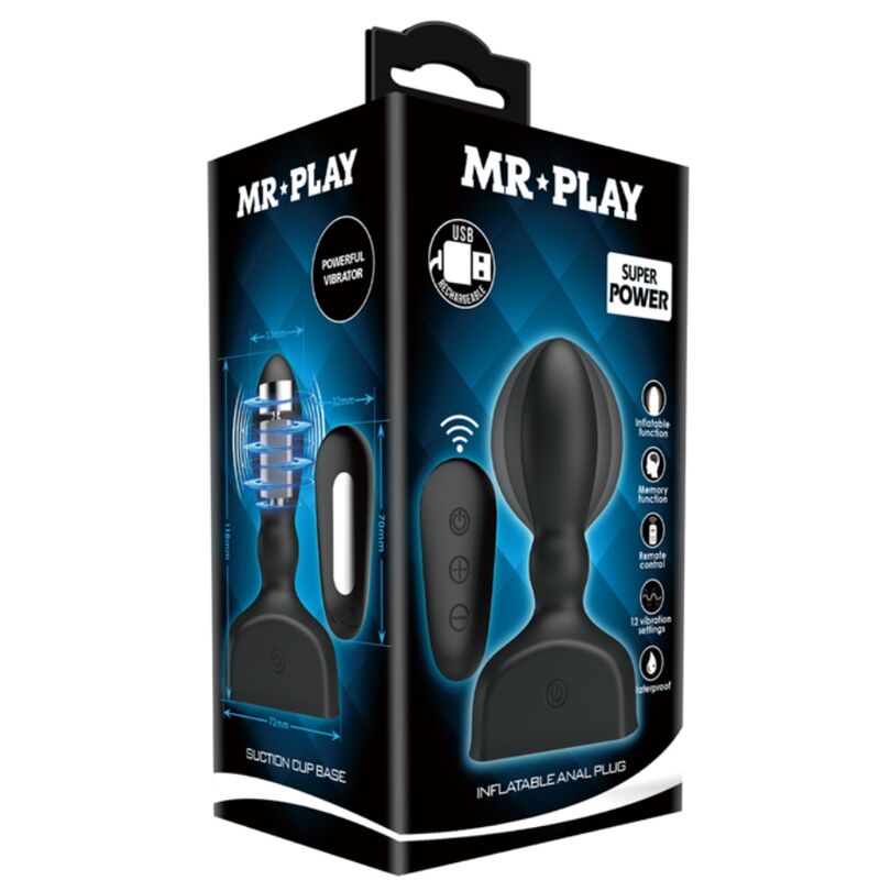 MR PLAY - TELECOMANDO PLUG ANALE GONFIABILE NERO – Vibratori anali – foto 6