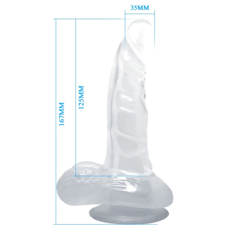 BAILE - DILDO REALISTICO CON VENTOSA E TESTICOLI 16.7 CM TRASPARENTE – Falli senza vibrazioni – foto 5