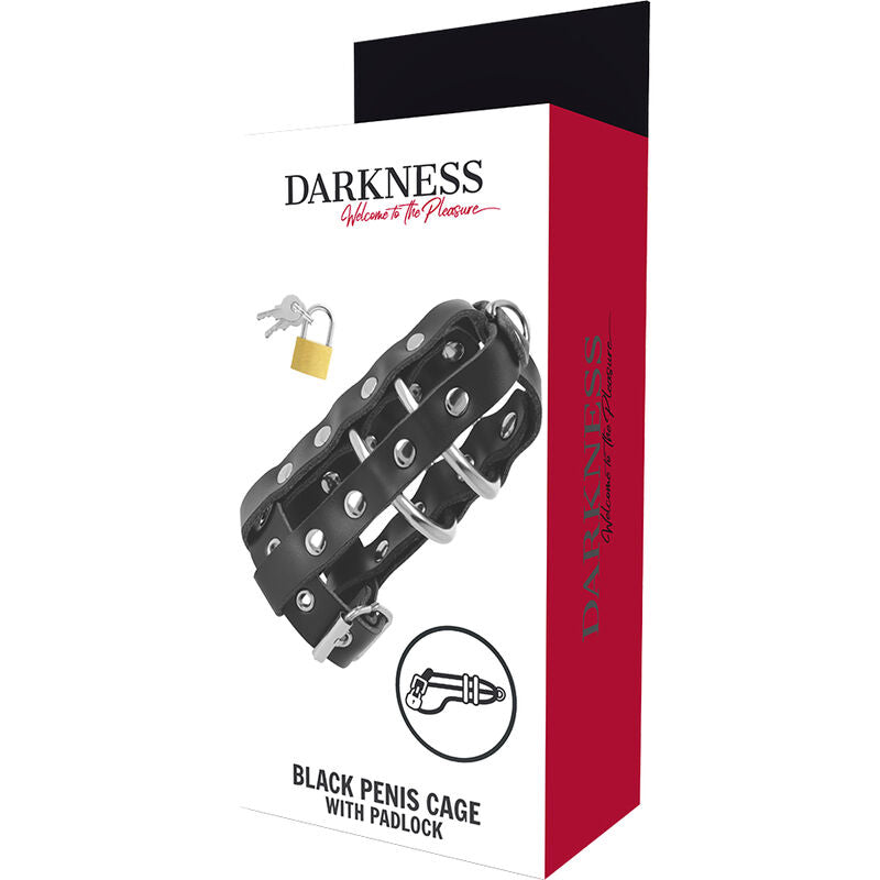 DARKNESS - GABBIA DI CASTIT IN PELLE CON SERRATURA – Gabbie per pene BDSM – foto 5