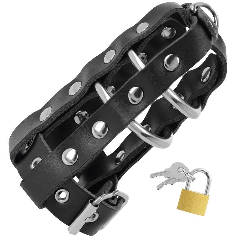 DARKNESS - GABBIA DI CASTIT IN PELLE CON SERRATURA – Gabbie per pene BDSM – foto 2
