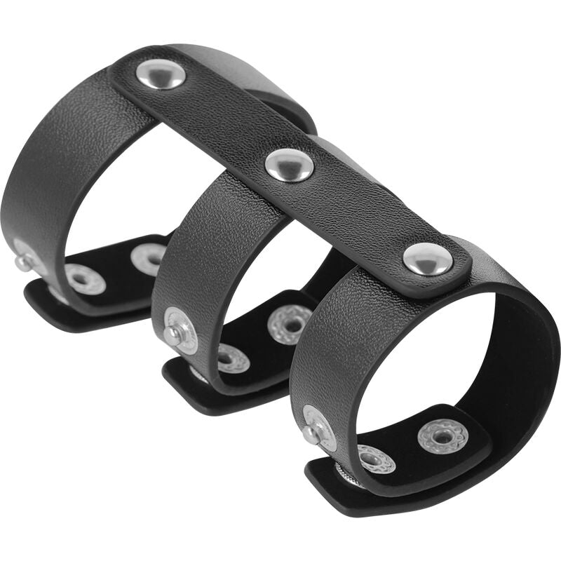 DARKNESS - ANELLO DOPPIO PER PENE E TESTICOLI IN PELLE REGOLABILE – Cockring senza vibrazione – foto 3