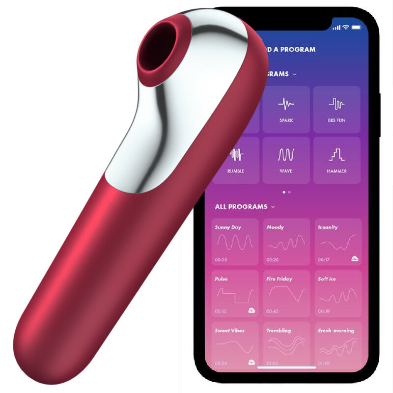 SATISFYER - VIBRATORE E VENTOSA DUAL LOVE CON ARIA PULSATA ROSSO – Vibratori con APP