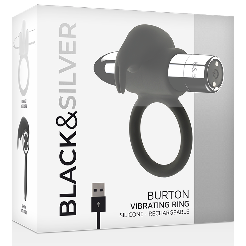 BLACK&SILVER - ANELLO RICARICABILE BURTON 10 MODALITÀ DI VIBRAZIONE – Cockring con vibrazione – foto 4