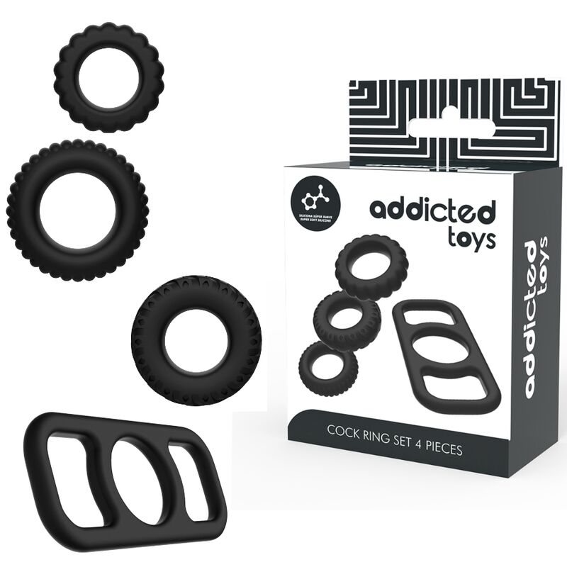 ADDICTED TOYS - SET DI ANELLI PER CAZZO - 4 PEZZI – Cockring senza vibrazione – foto 2