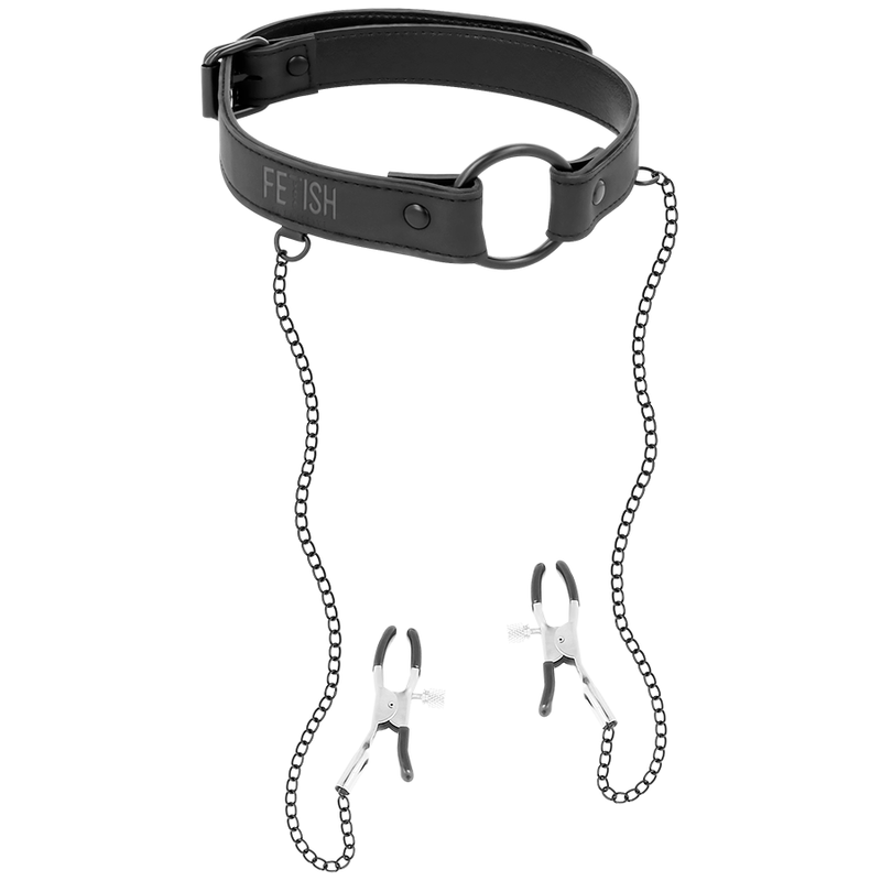FETISH SUBMISSIVE - ANELLO GAG CON MORSETTI PER CAPEZZOLI – Collane
