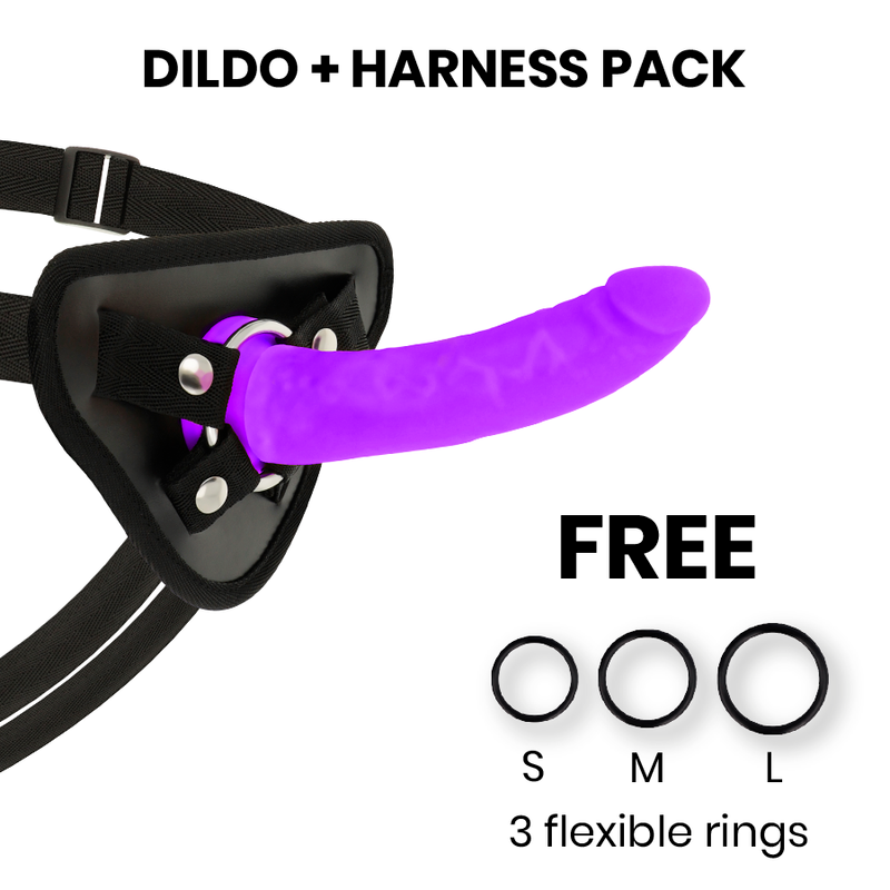 DELTA CLUB - TOYS IMBRACATURA + DONG SILICONE VIOLA 17 CM -O- 3 CM – Imbracature senza vibrazioni