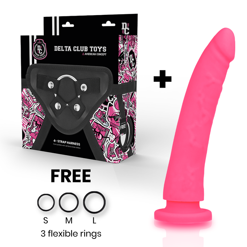 DELTA CLUB - TOYS IMBRACATURA + DONG SILICONE ROSA 20 CM -O- 4 CM – Imbracature senza vibrazioni – foto 2