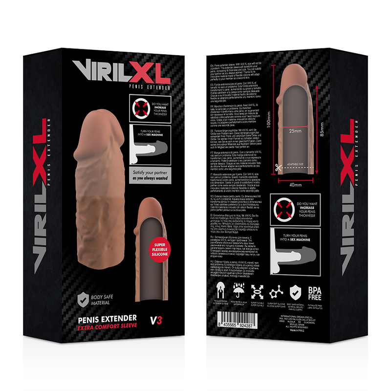 VIRILXL - ESTENSIONE DEL PENE IN SILICONE LIQUIDO V3 MARRONE – Copri pene con estensione – foto 9