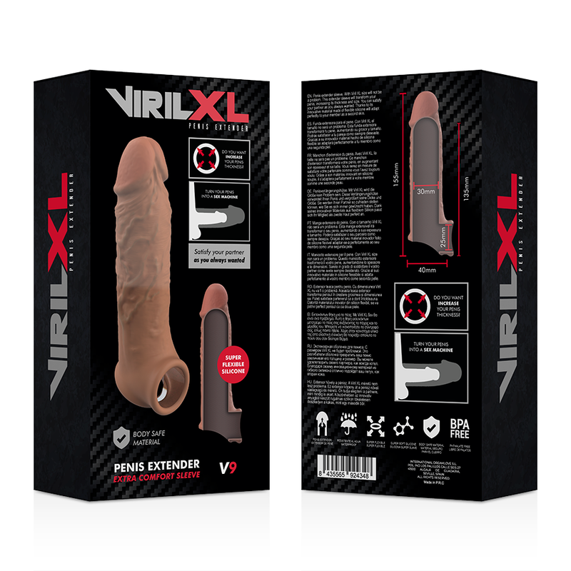 VIRILXL - ESTENSIONE DEL PENE IN SILICONE LIQUIDO V9 MARRONE – Copri pene con estensione – foto 9