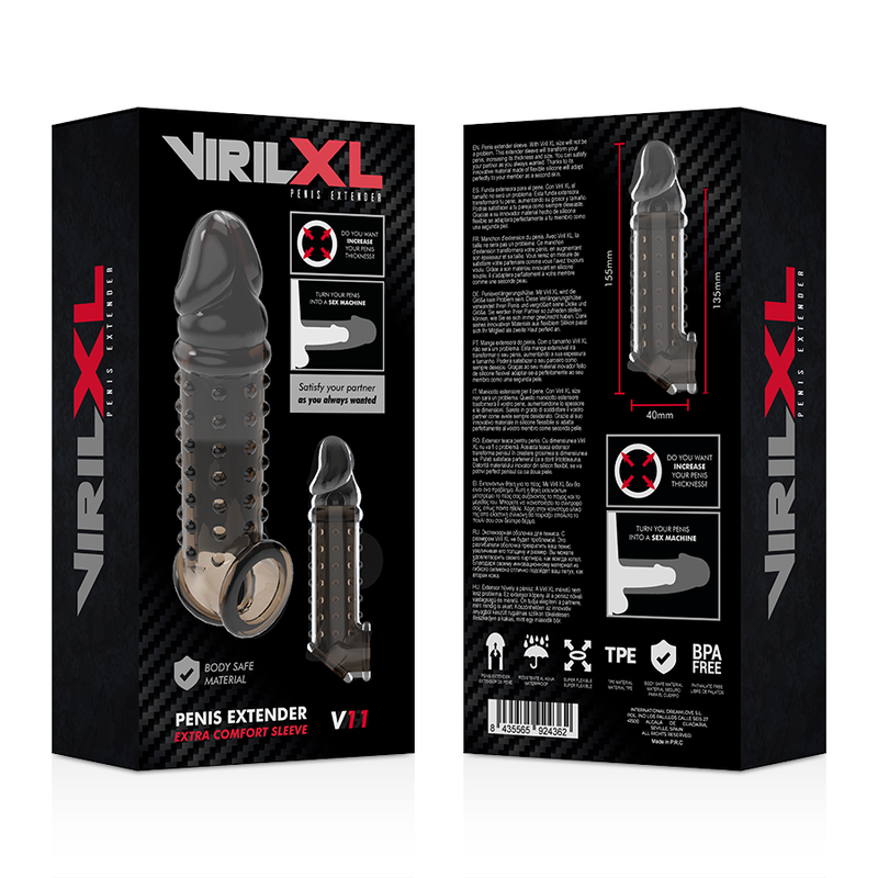 VIRILXL - ESTENSIONE E GUAINA PER PENE V11 NERO – Copri pene con estensione – foto 10