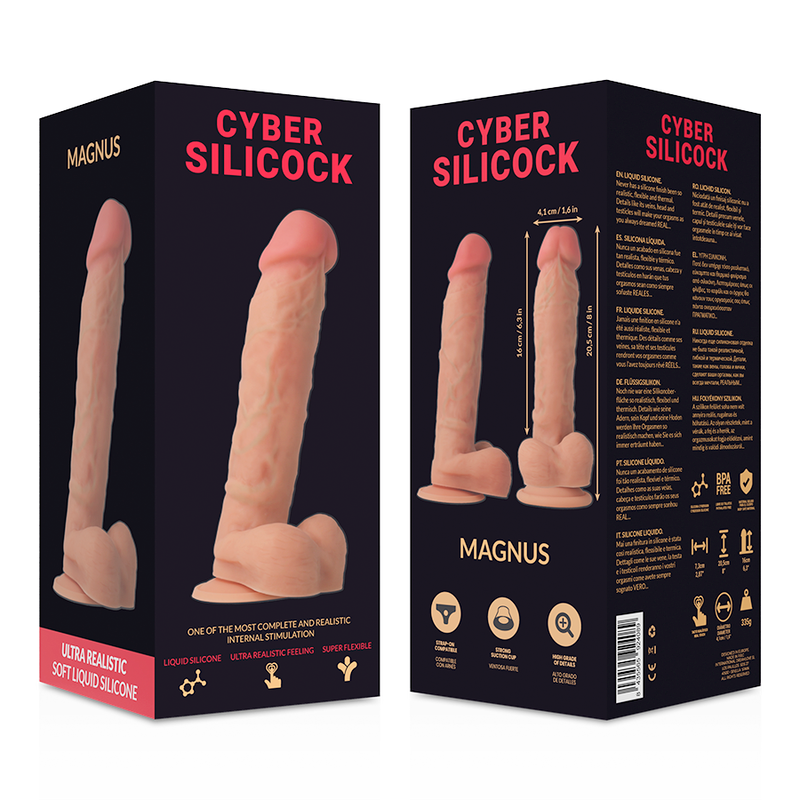 CYBER SILICOCK - STRAP-ON MAGNUS SILICONE LIQUIDO CON 3 ANELLI IN OMAGGIO 20.5 CM -O- 4.1 CM – Imbracature senza vibrazioni – foto 8