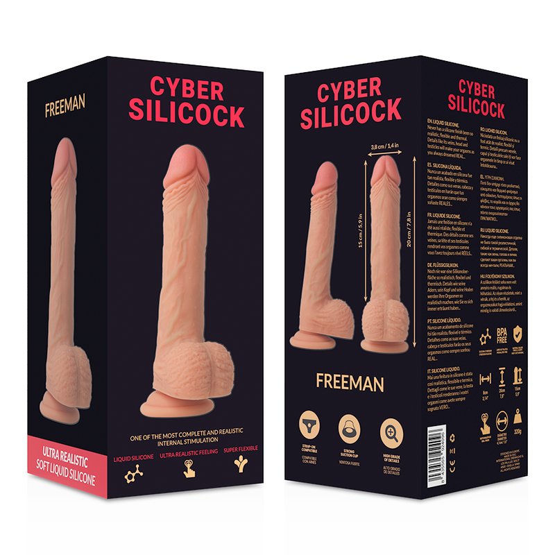CYBER SILICOCK - STRAP-ON IN SILICONE LIQUIDO FREEMAN CON 3 ANELLI IN OMAGGIO 20 CM -O- 3.8 CM – Imbracature senza vibrazioni – foto 8